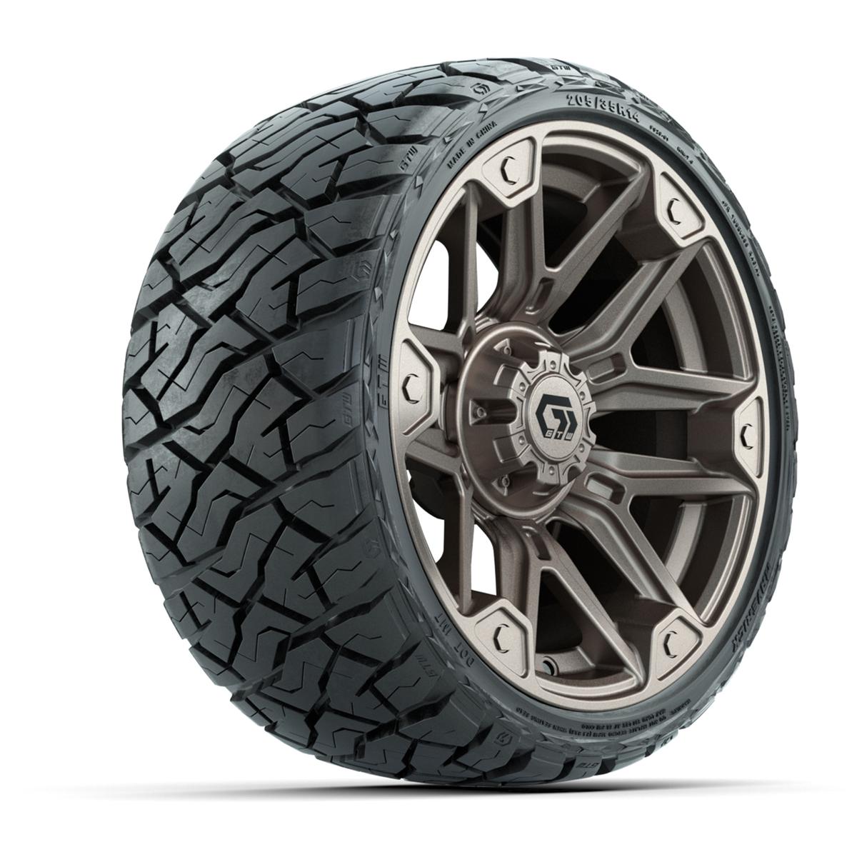 GTW Graffiti Satin Bronze/Black 14 in Wheels with 205/35-R14 Maverick Low-Profile All-Terrain Tires – Full Set
