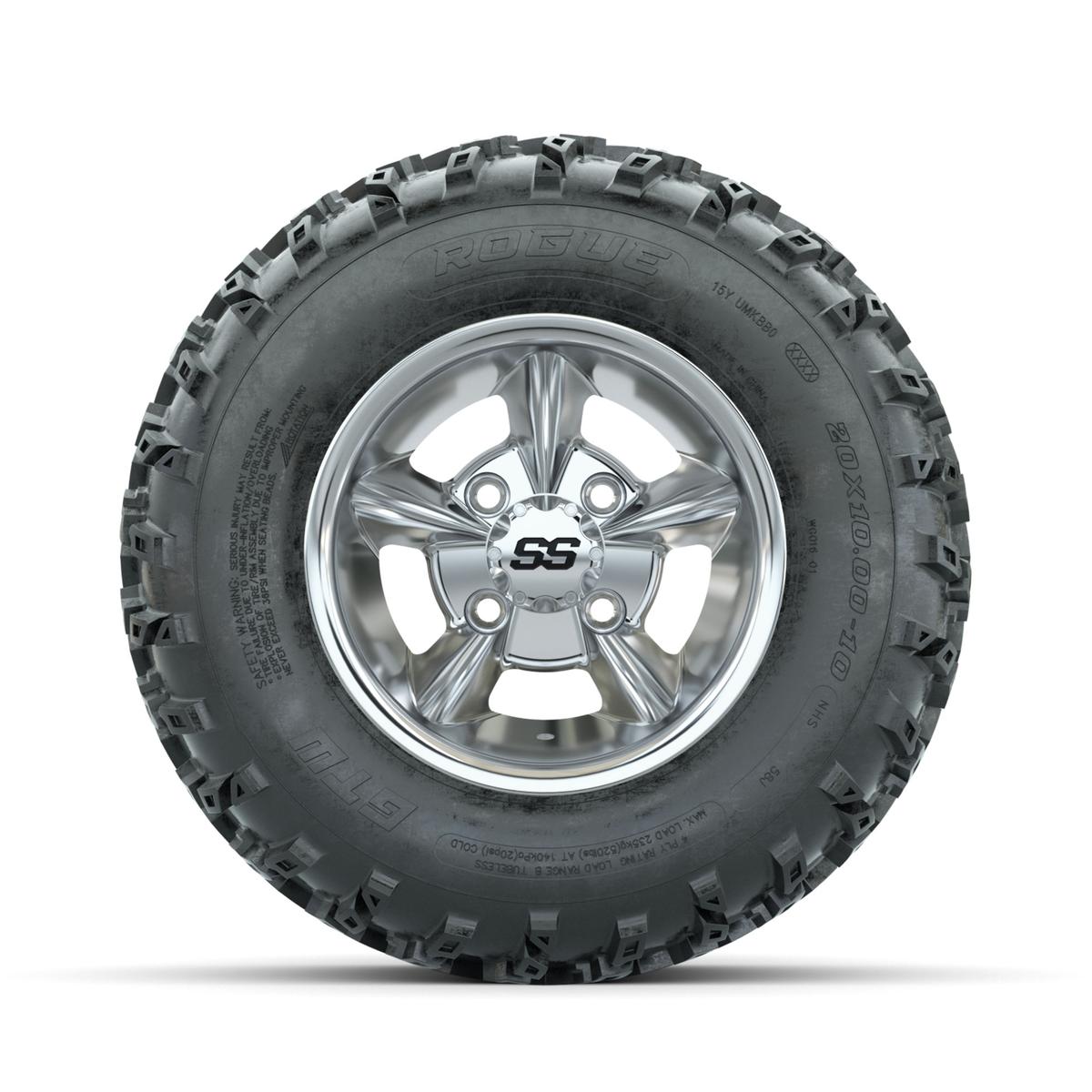 GTW Godfather Chrome 10 in Wheels with 20x10.00-10 Rogue All Terrain Tires – Full Set