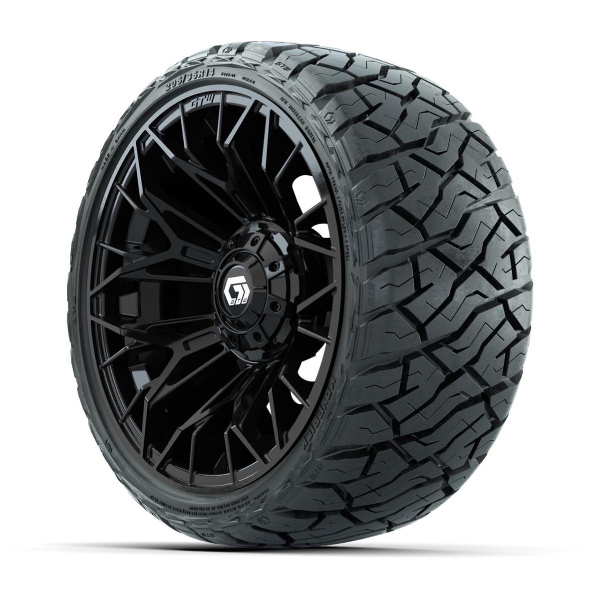 GTW Stellar Black 14 in Wheels with 205/35-R14 Maverick Low-Profile All-Terrain Tires – Full Set