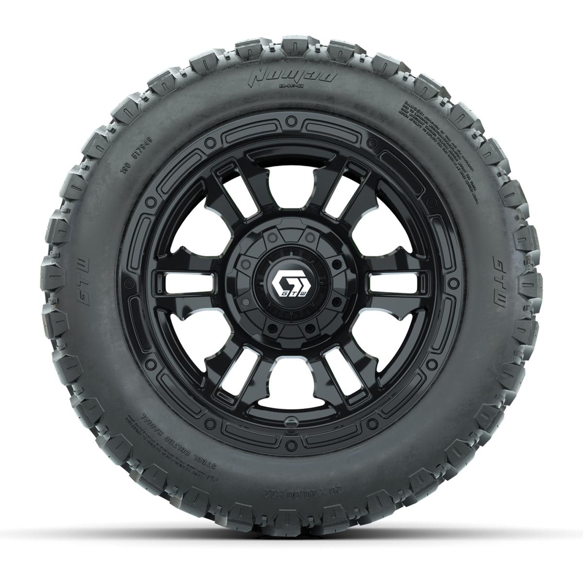GTW&reg; Shogun Gloss Black 12 in Wheels with 20X10-12 Nomad Steel Belt Radial All-Terrain Tires – Full Set