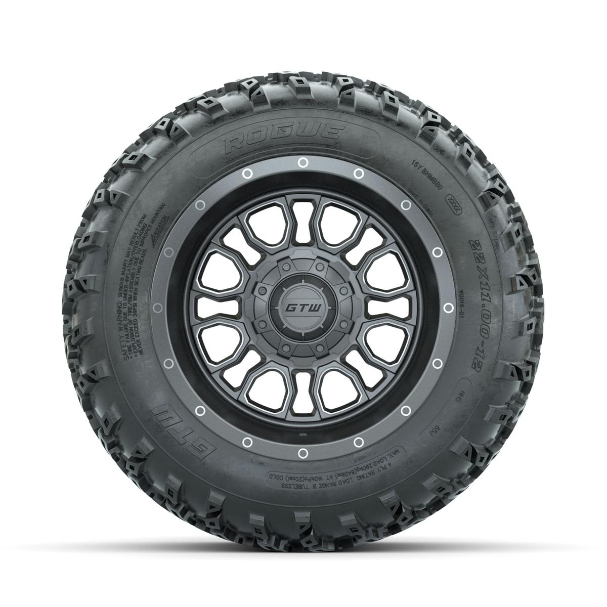 GTW Volt Gunmetal/Machined 12 in Wheels with 22x11.00-12 Rogue All Terrain Tires – Full Set