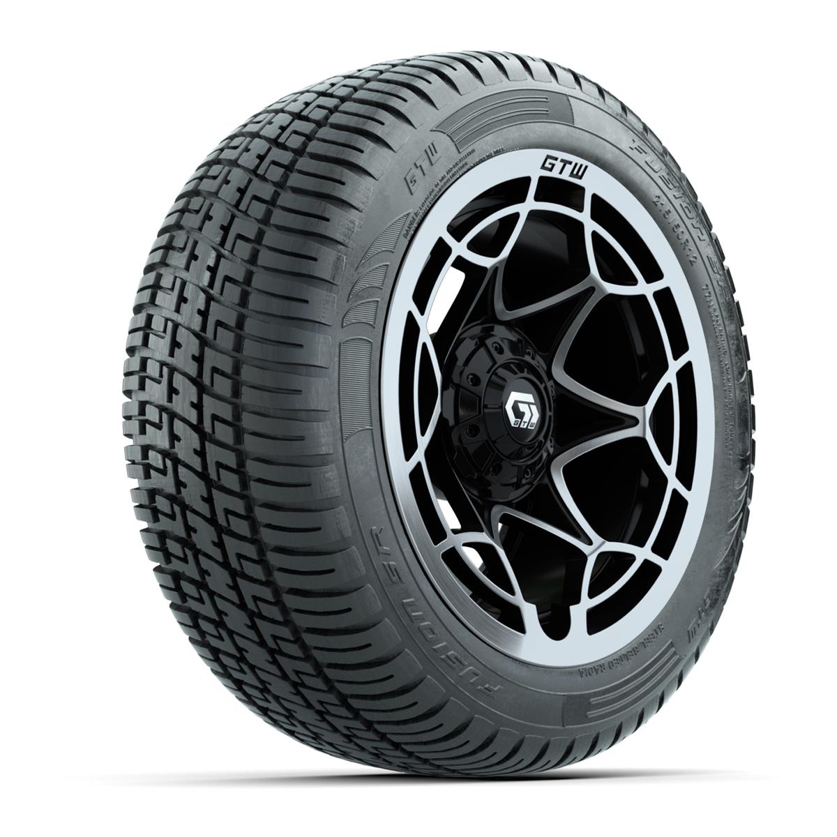 GTW® Nexus Gloss Black 12 in Wheels with 215/50-R12 Fusion S/R Steel Belt Radial Tires – Full Set