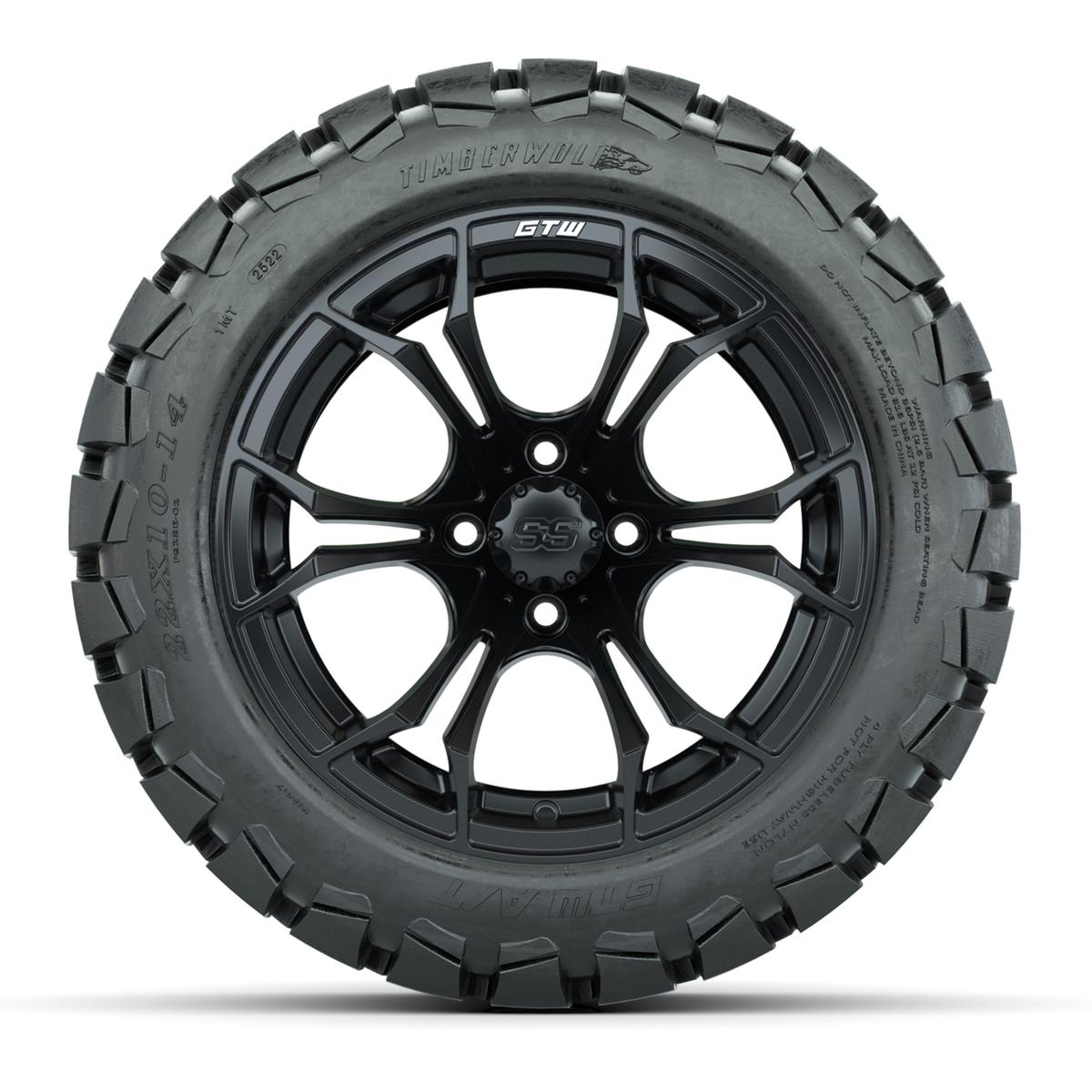 GTW Spyder Matte Black 14 in Wheels with 22x10-14 GTW Timberwolf All-Terrain Tires – Full Set