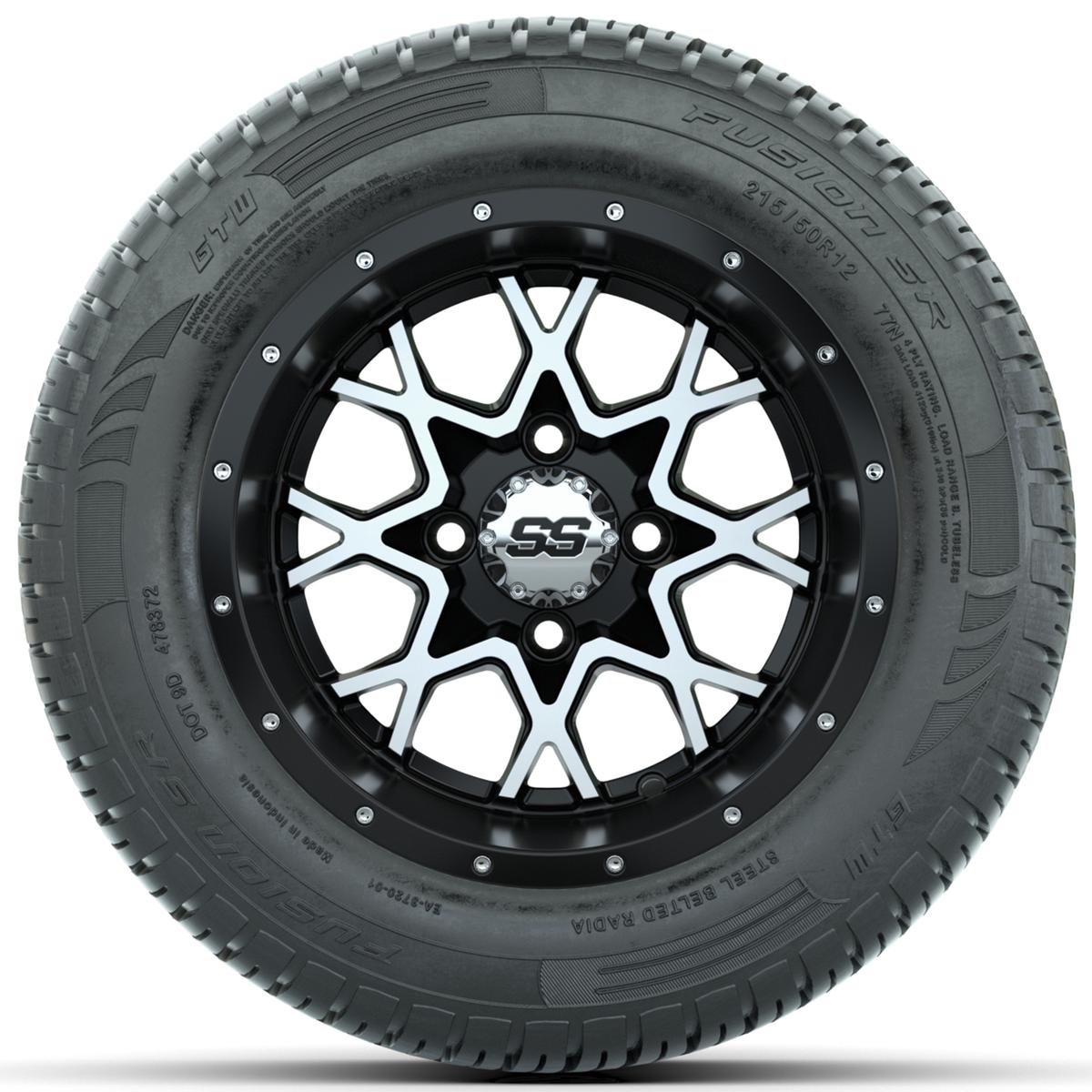 Set of (4) 12 in GTW Vortex Wheels with 215/50-R12 Fusion S/R Street Tires