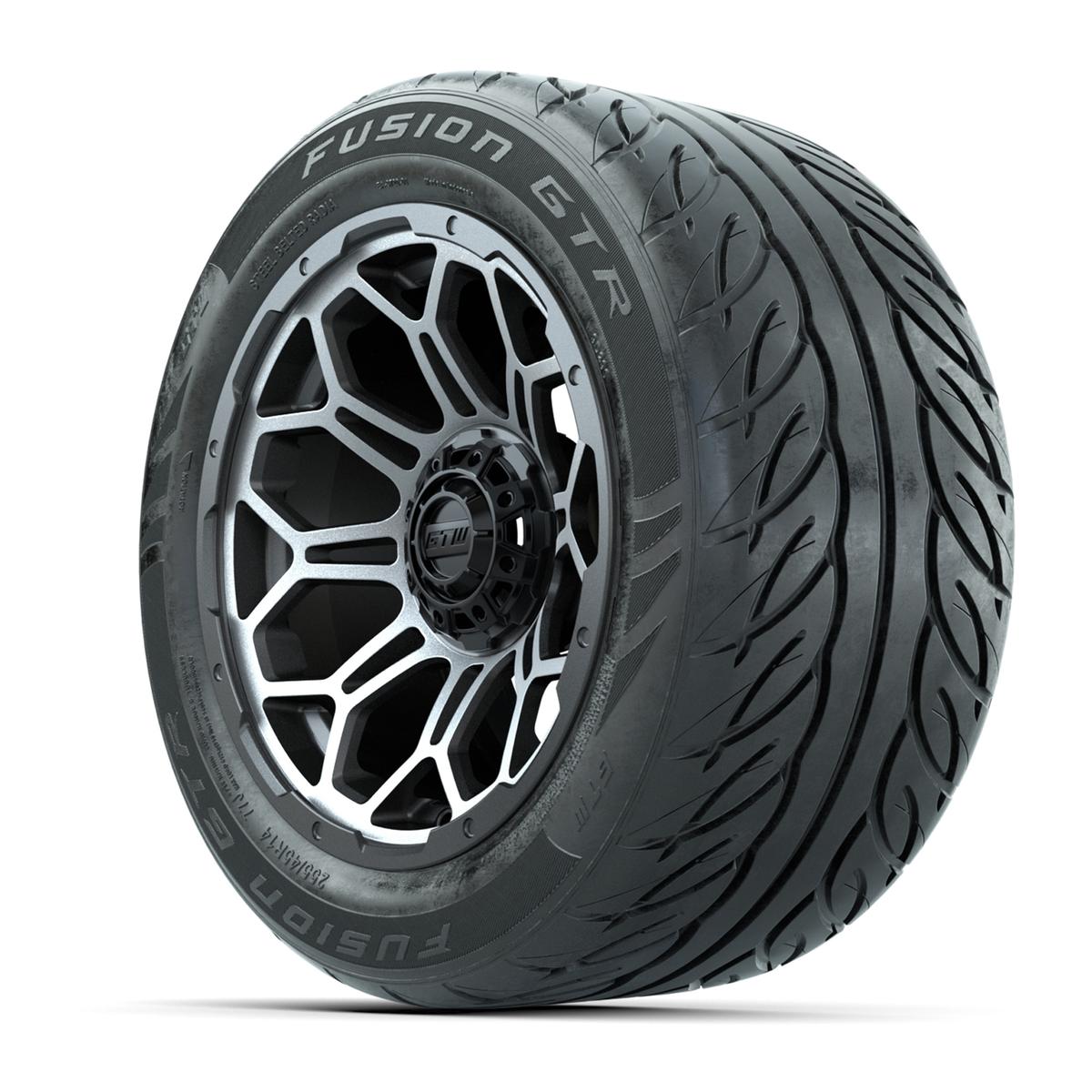 GTW&reg; Bravo Matte Gray/Machined 14 in Wheels with 255/45-R14 Fusion GTR Steel Belt Radial Street Tires – Full Set