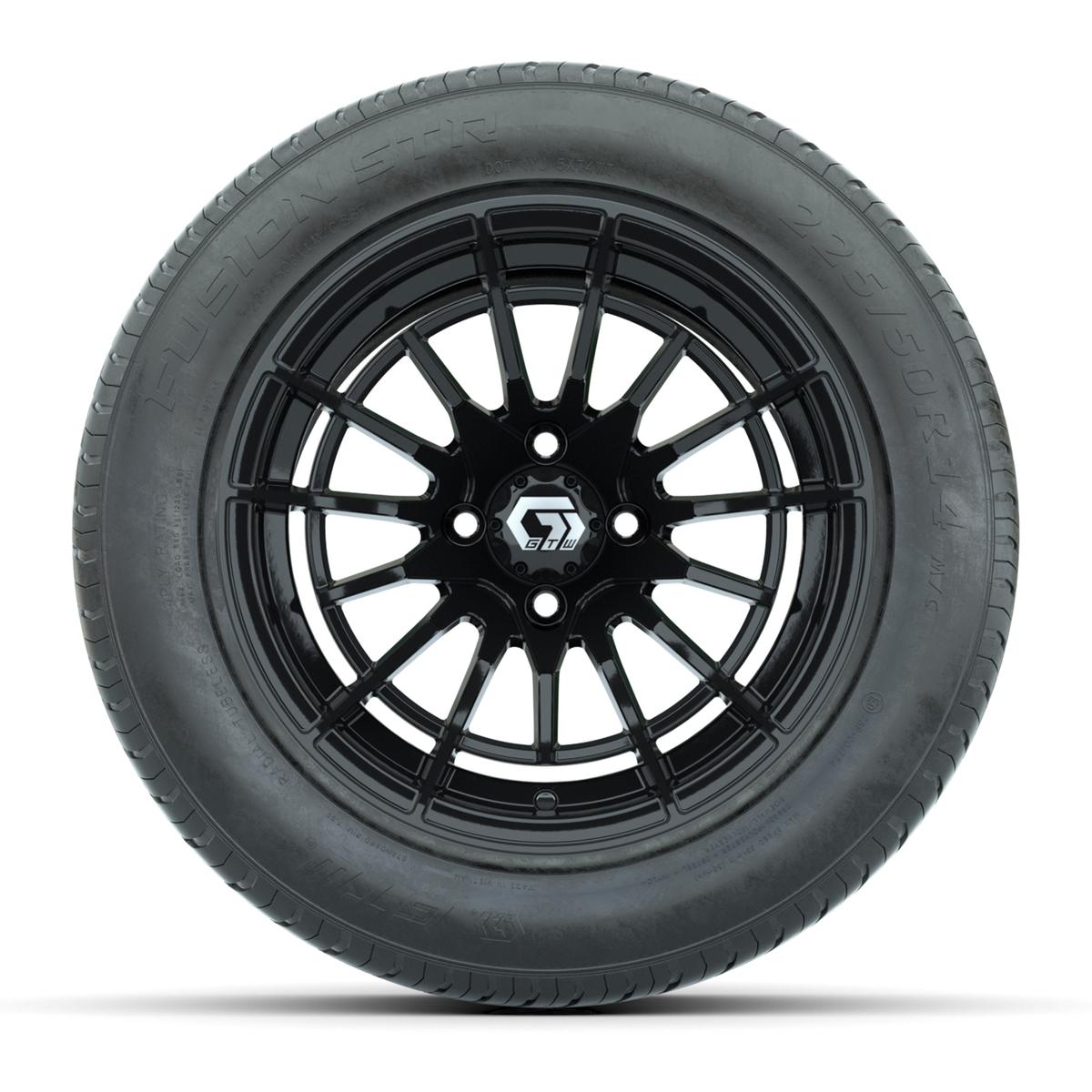 GTW&reg; Boost Gloss Black 14 in Wheels with 255/50-R14 Fusion STR DOT Approved Street Tires - Full Set