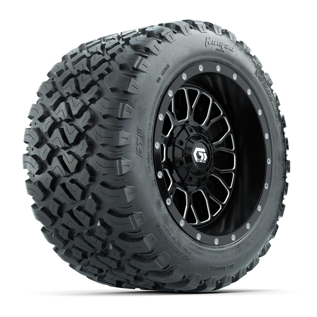 GTW&reg; Helix Black/Machined 12 in Wheels with 20X10-12 Nomad Steel Belt Radial All-Terrain Tires – Full Set