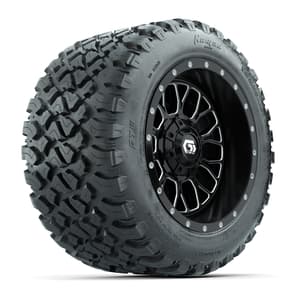 GTW&reg; Helix Black/Machined 12 in Wheels with 20X10-12 Nomad Steel Belt Radial All-Terrain Tires – Full Set