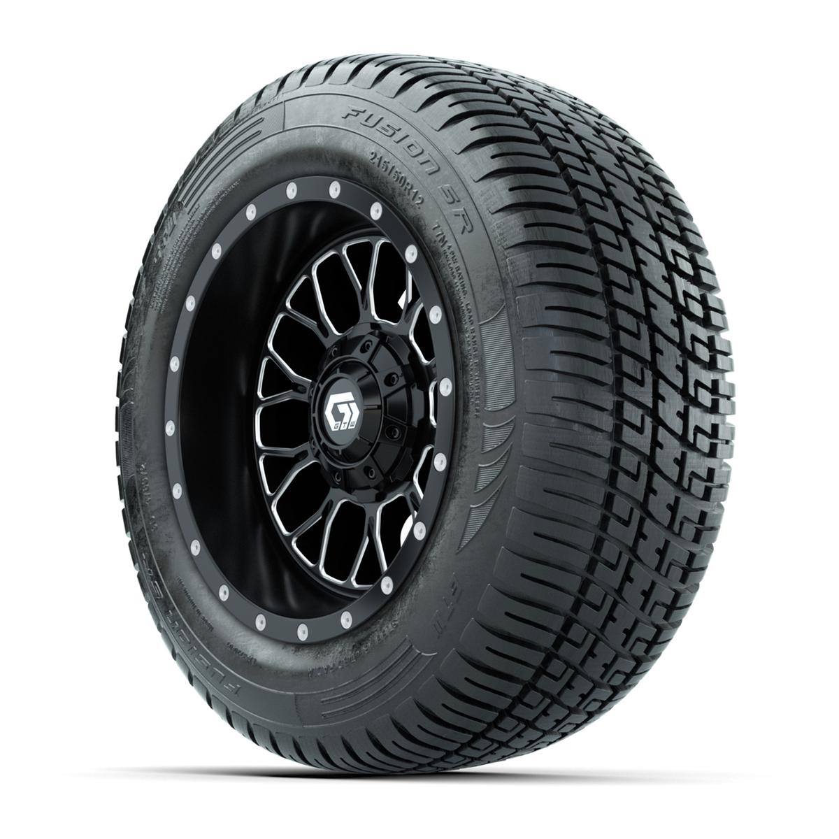 Set of (4) 12 in GTW® Helix Machined & Black Wheels with 215/50-R12 Fusion S/R Street Tires