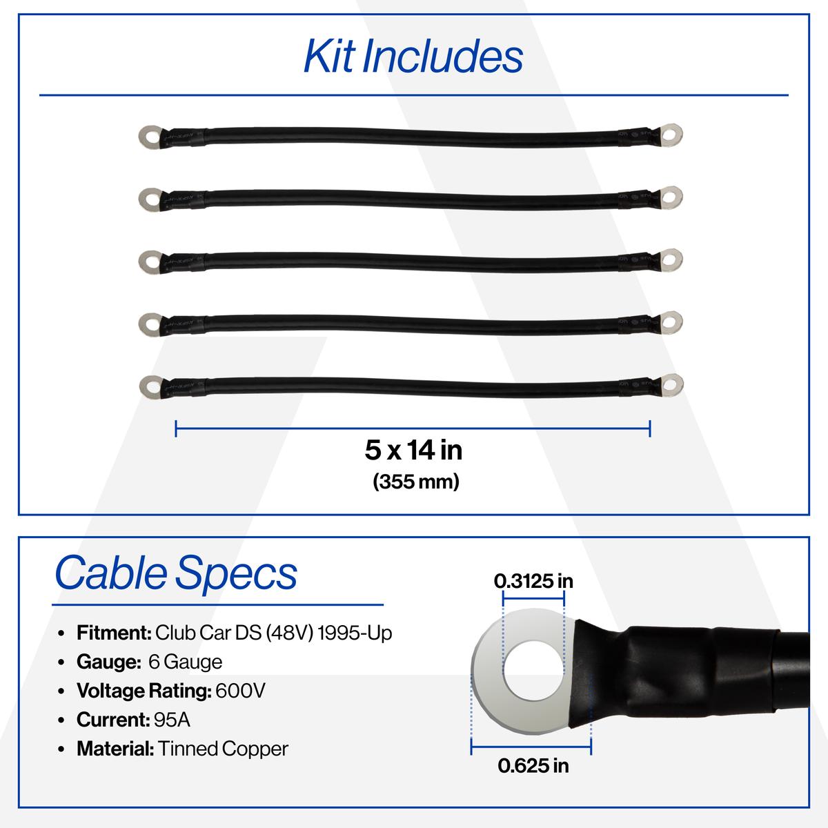 Club Car DS 48V 6-Gauge Battery Cable Set (Years 1995-Up)