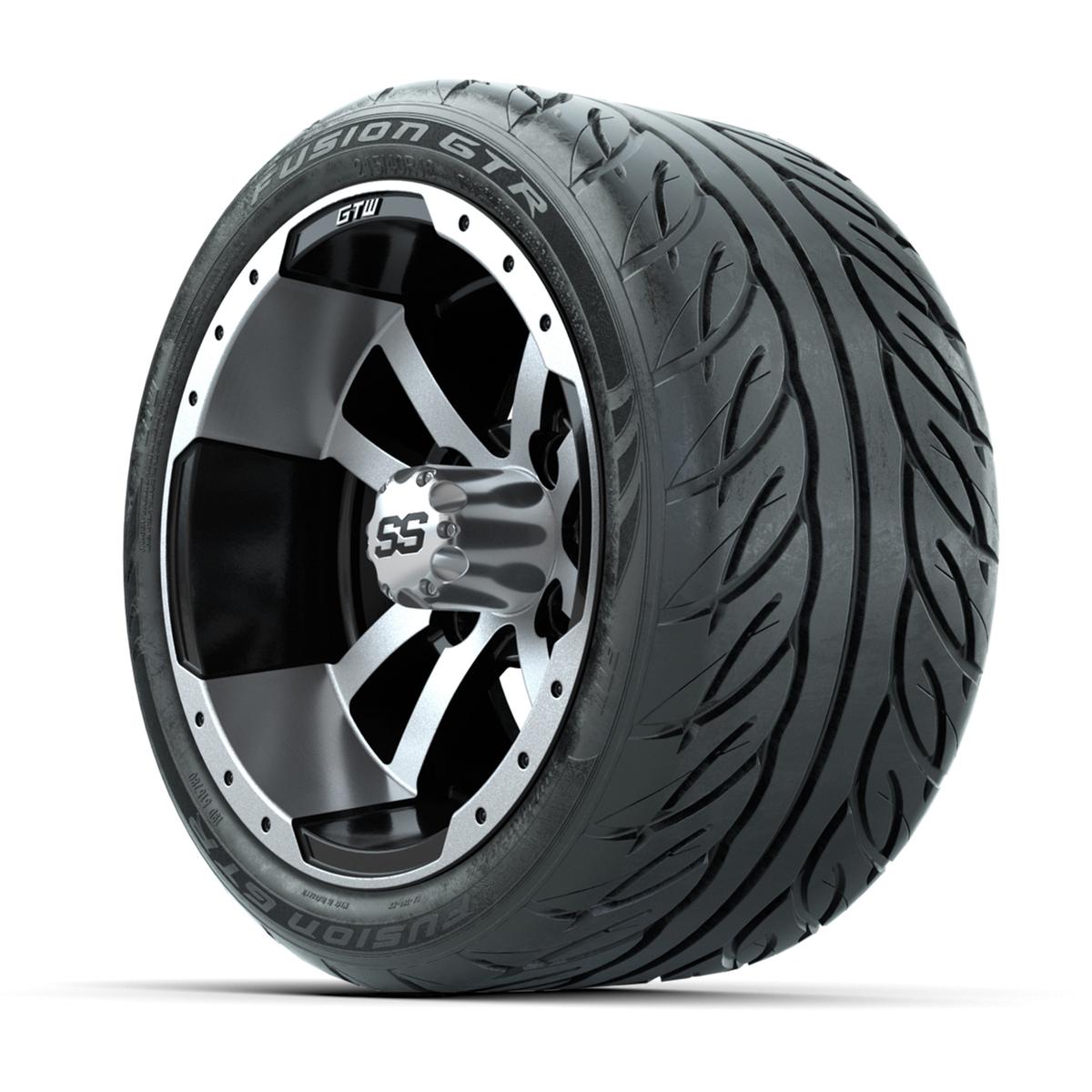 GTW&reg; Storm Trooper Black/Machined 12 in Wheels with 215/40-R12 Fusion GTR Steel Belt Radial Street Tires – Full Set