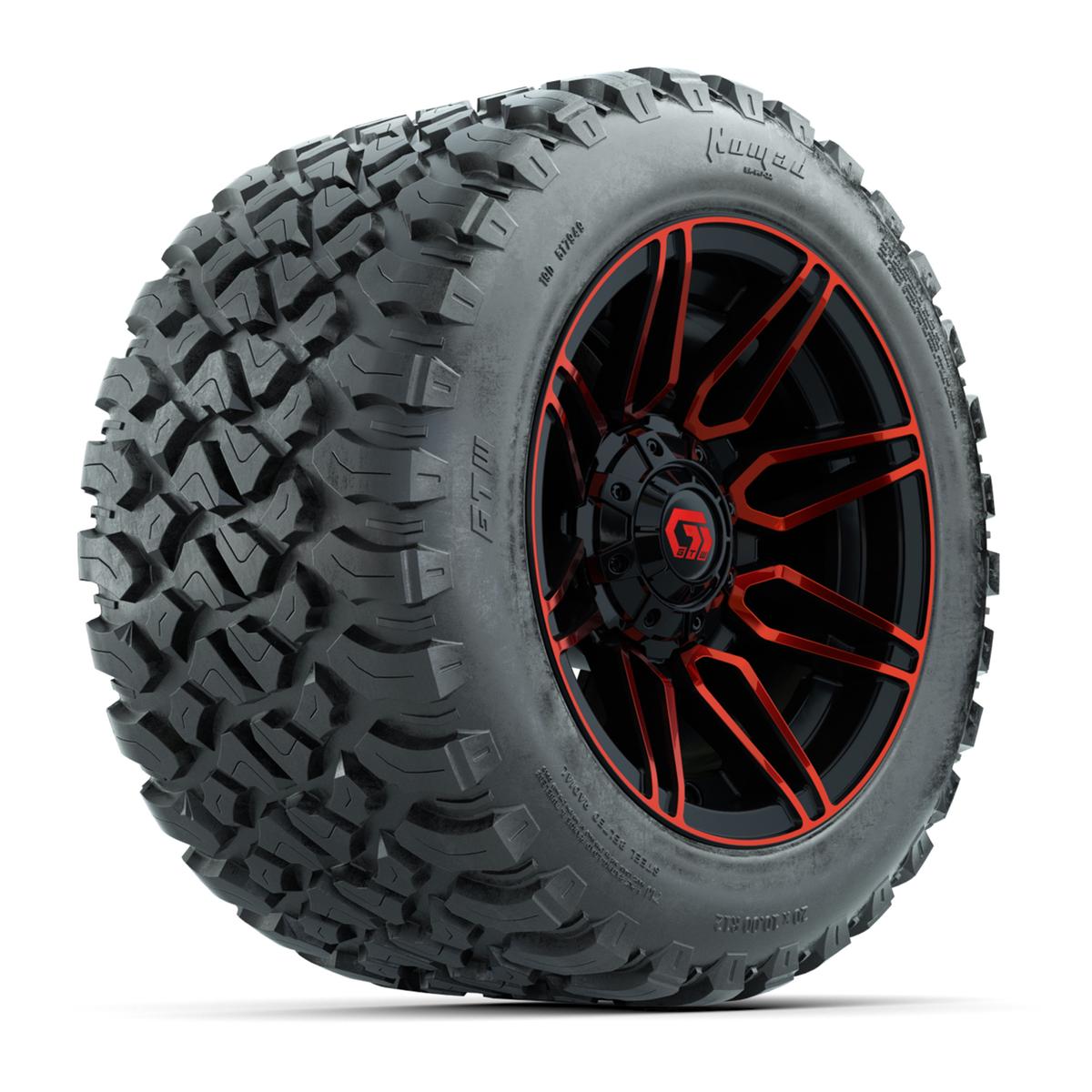 GTW&reg; Stealth Red/Machined 12 in Wheels with 20X10-12 Nomad Steel Belt Radial All-Terrain Tires – Full Set