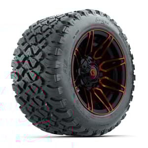 GTW&reg; Stealth Red/Machined 12 in Wheels with 20X10-12 Nomad Steel Belt Radial All-Terrain Tires – Full Set