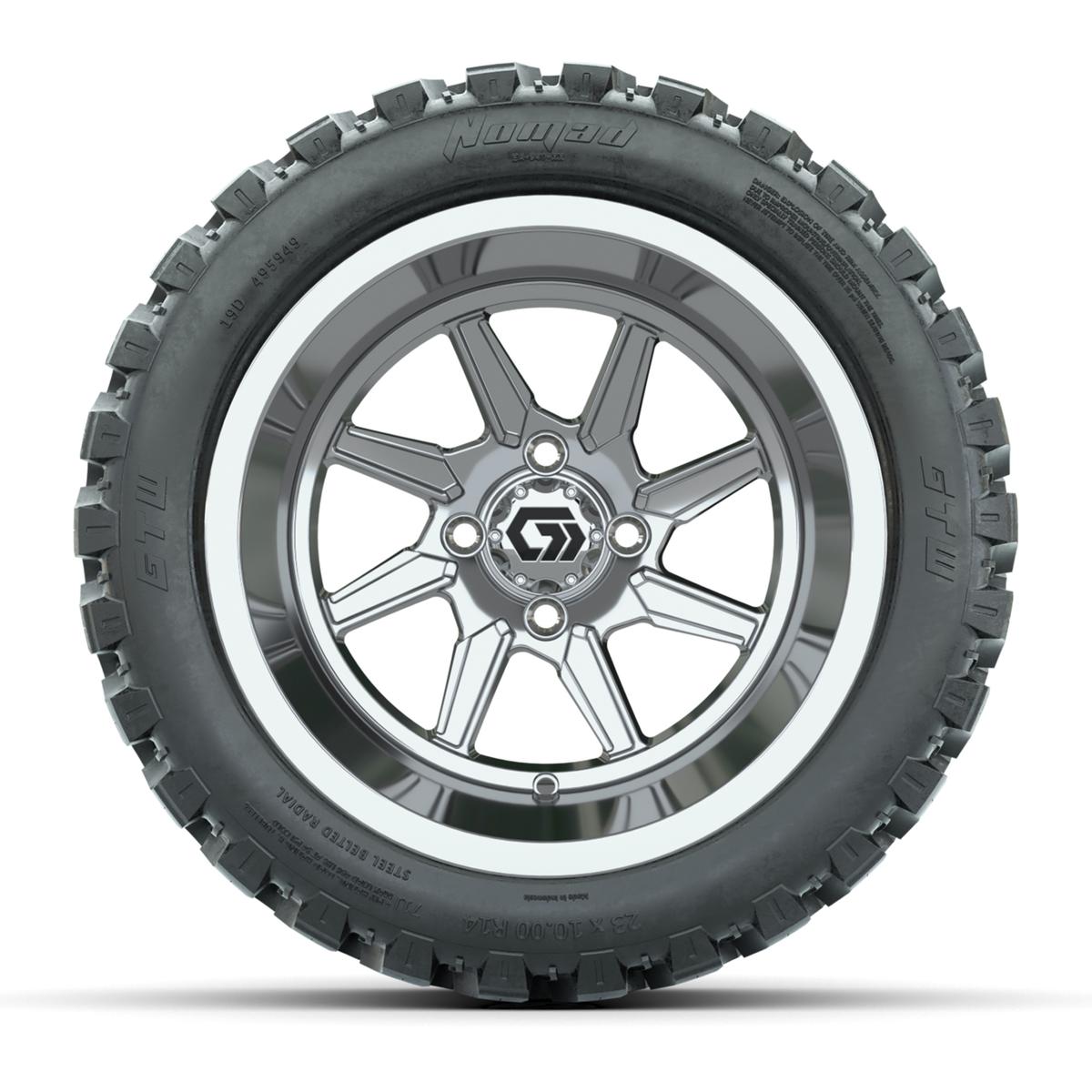 GTW&reg; Reaper Chrome 14 in Wheels with 23X10-R14 Nomad Steel Belt Radial All-Terrain Tires - Full Set