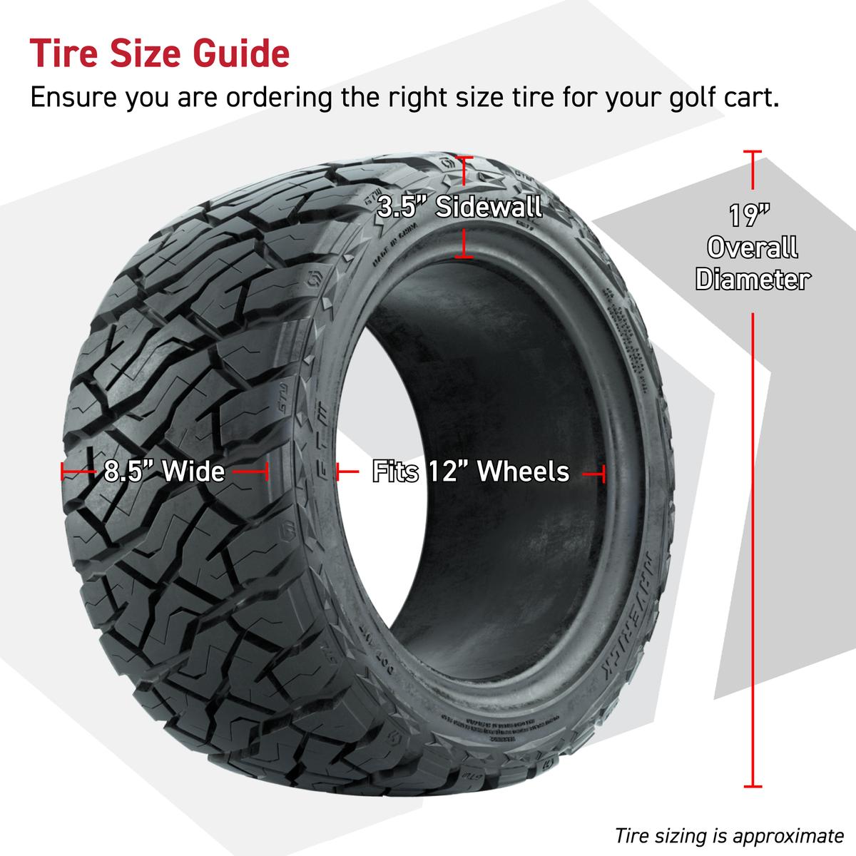 GTW Nexus Gloss Black/Bronze 12 in Wheels with 215/40-R12 Maverick Low-Profile All-Terrain Tires – Full Set