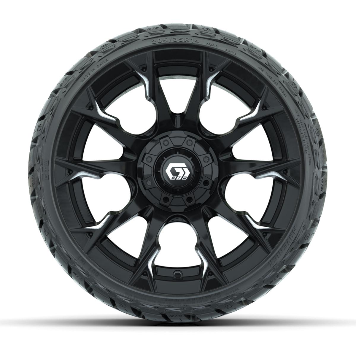 GTW Diablo Gloss Black/Machined 14 in Wheels with 205/35-R14 Maverick Low-Profile All-Terrain Tires – Full Set