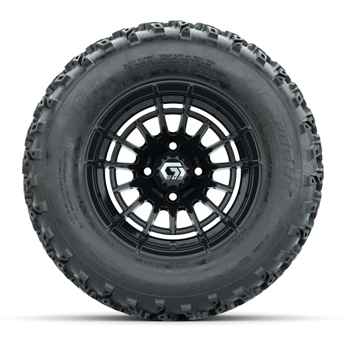 GTW&reg; Boost Gloss Black 12 in Wheels with 23X10.00-12 Rogue All-Terrain Tires – Full Set