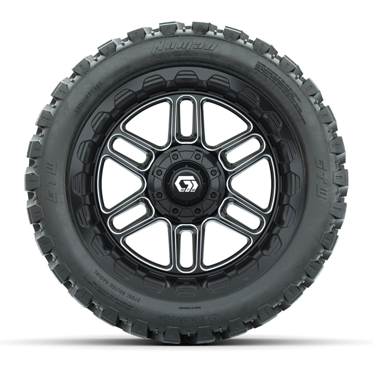 Set of (4) 14 in GTW® Titan Machined & Black Wheels with 23x10-R14 Nomad All-Terrain Tires