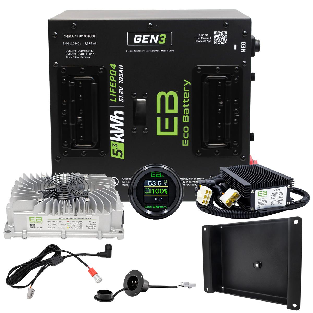 Club Car DS Eco Lithium 51v 105Ah GEN3 Battery Bundle - Thru Hole