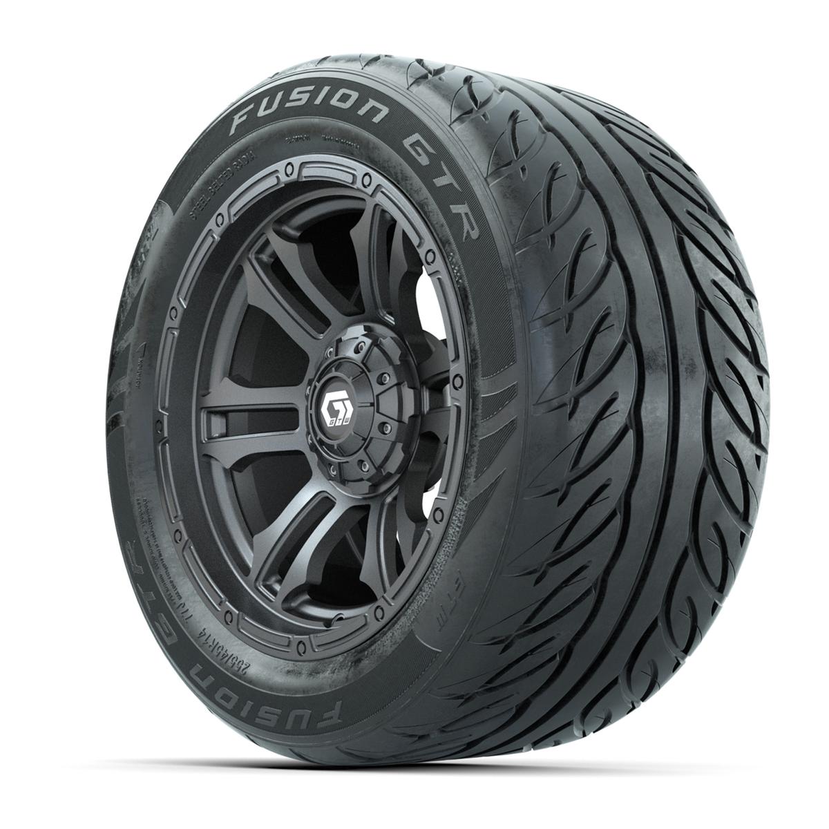 GTW&reg; Shogun Gunmetal 14 in Wheels with 255/45-R14 Fusion GTR Steel Belt Radial Street Tires – Full Set