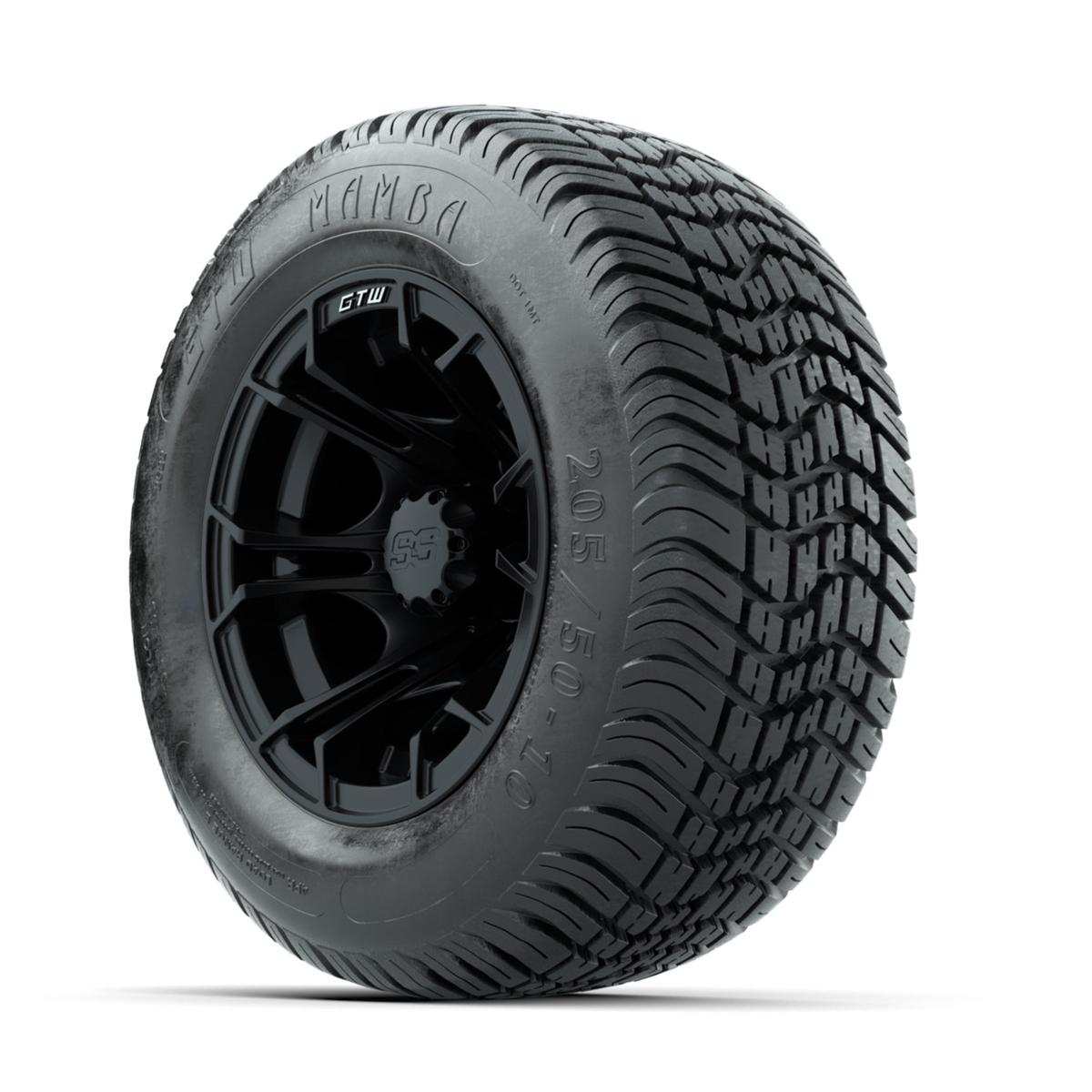 GTW Spyder Matte Black 10 in Wheels with 205/50-10 Mamba Street Tires – Full Set