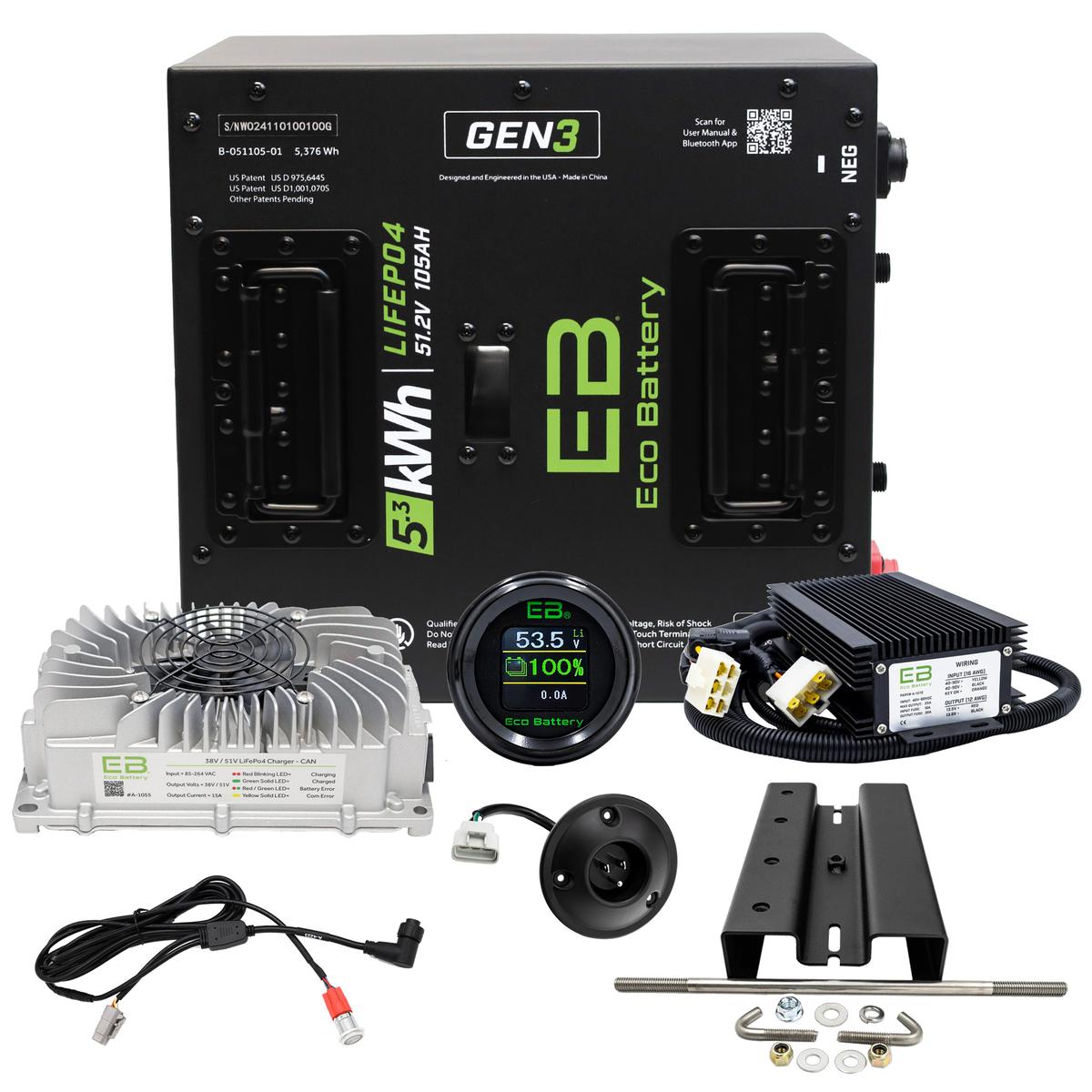 Yamaha G29/Drive 2007-2010 Eco Lithium 51v 105Ah GEN3 Battery Bundle - Thru Hole