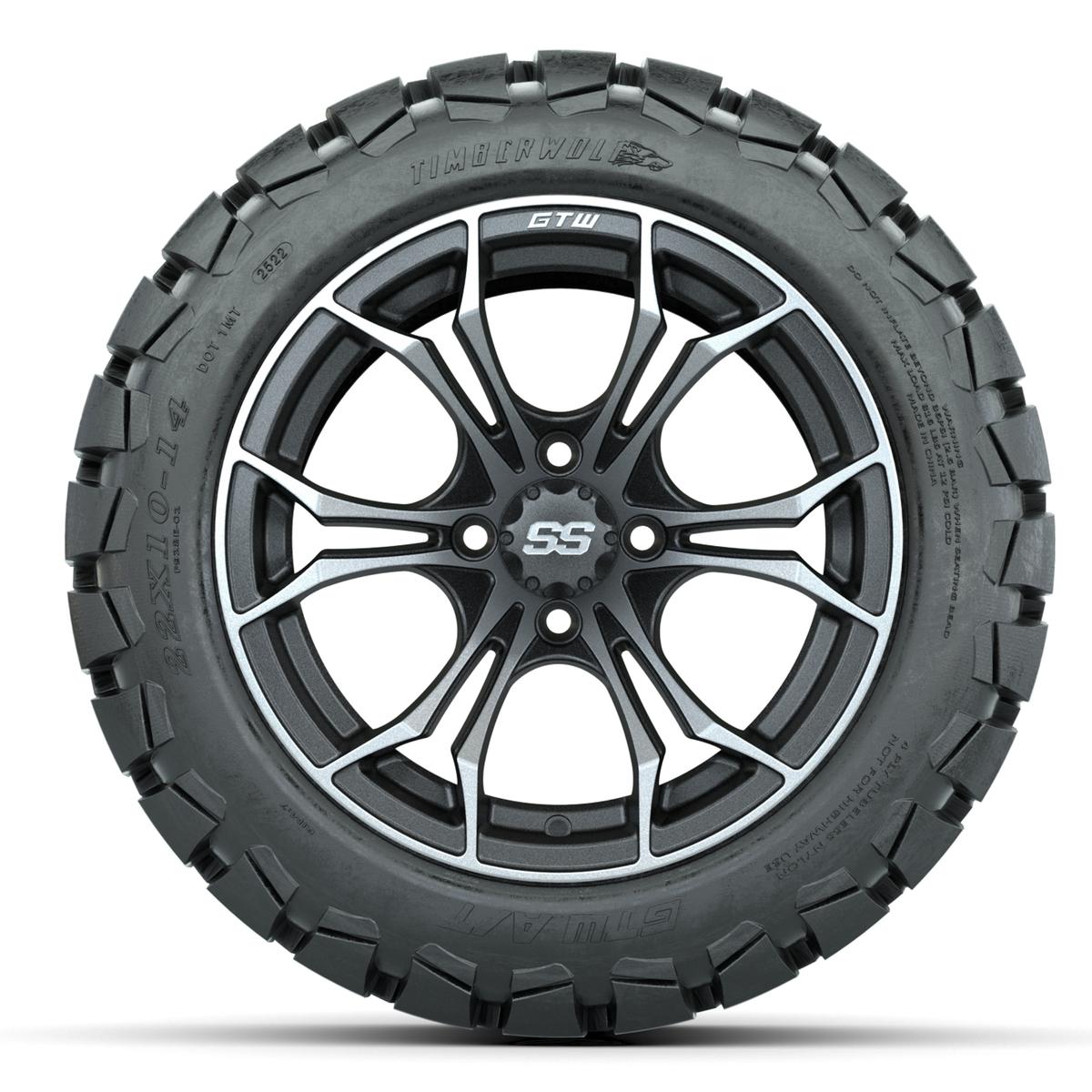 Set of (4) 14 in GTW Spyder Wheels with 22x10-14 GTW Timberwolf All-Terrain Tires
