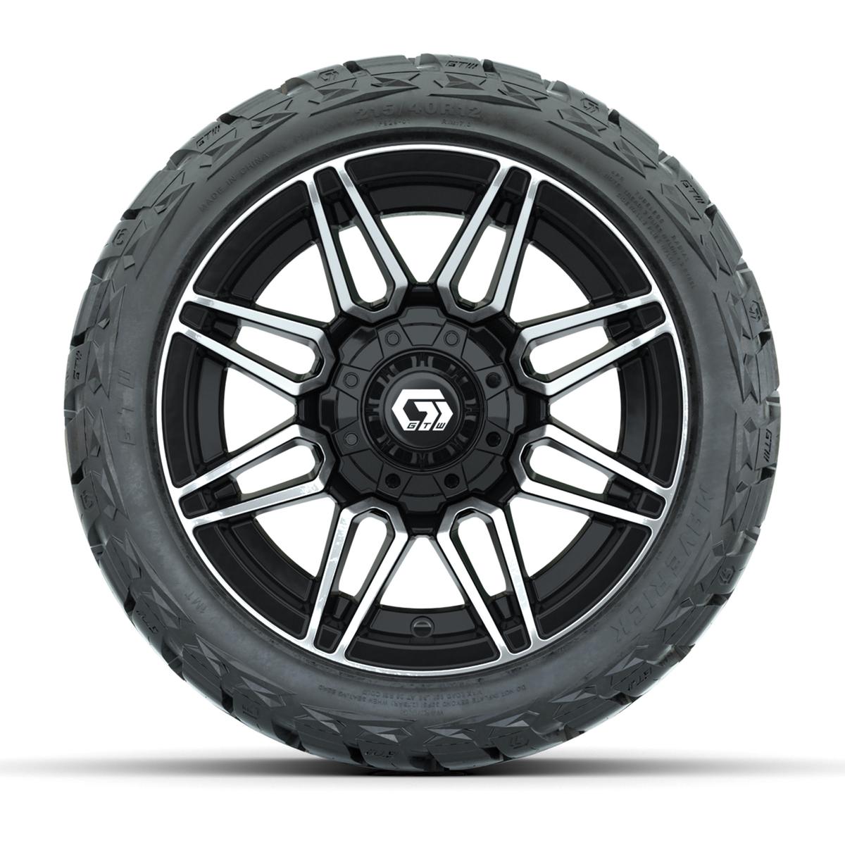 GTW Stealth Gloss Black/Machined 12 in Wheels with 215/40-R12 Maverick Low-Profile All-Terrain Tires – Full Set
