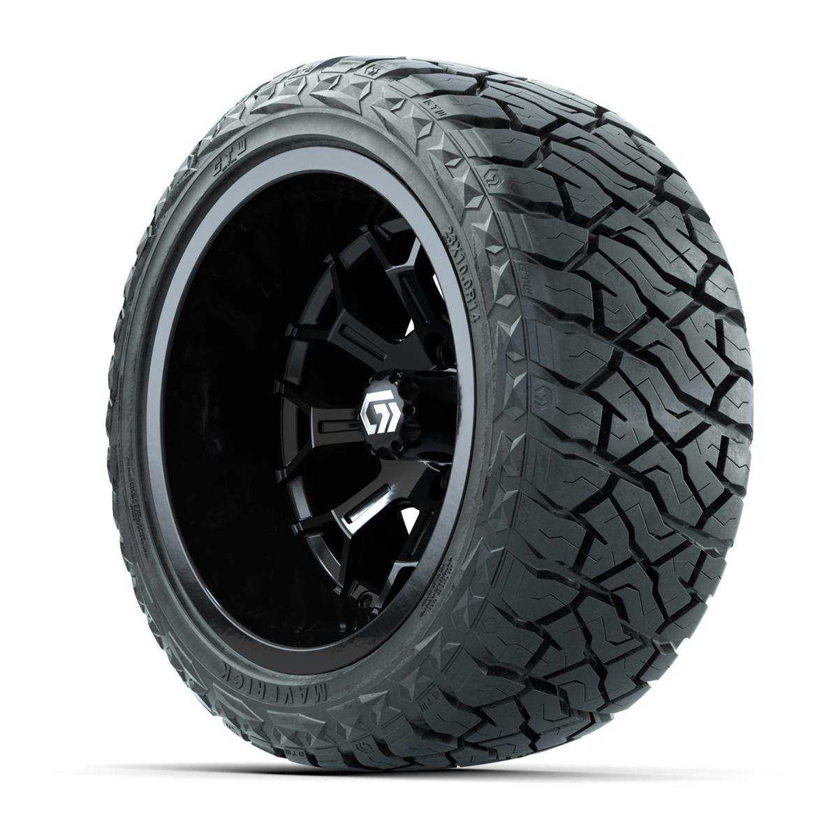 GTW&reg; Assault Gloss Black 14 in Wheels with 23X10-R14 Maverick Steel Belted Radial All-Terrain Tires - Full Set