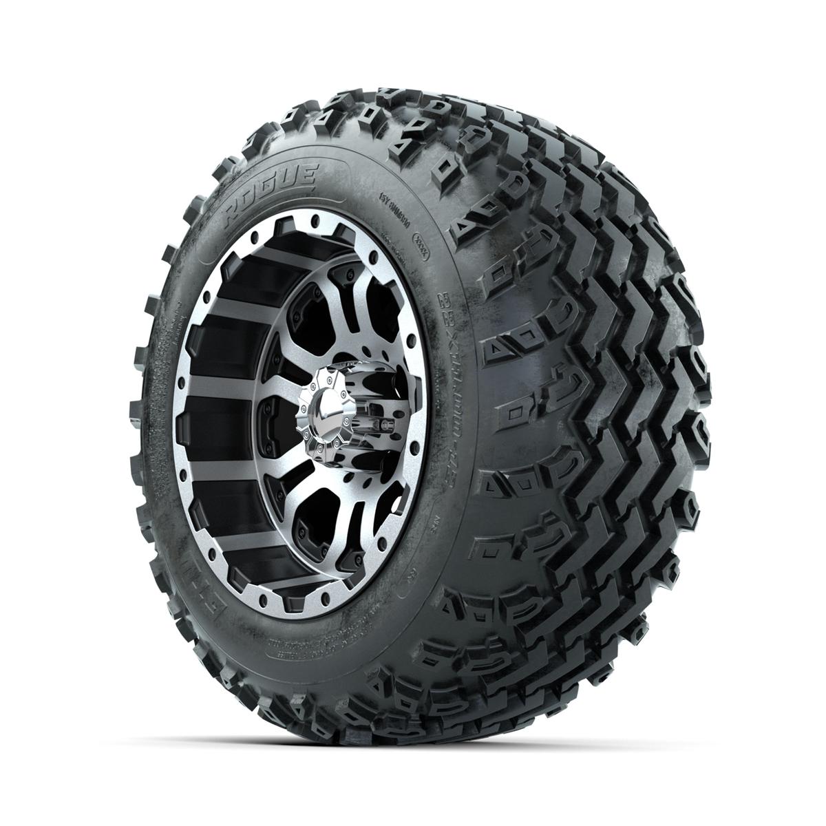 GTW Omega Machined/Black 12 in Wheels with 22x11.00-12 Rogue All Terrain Tires – Full Set