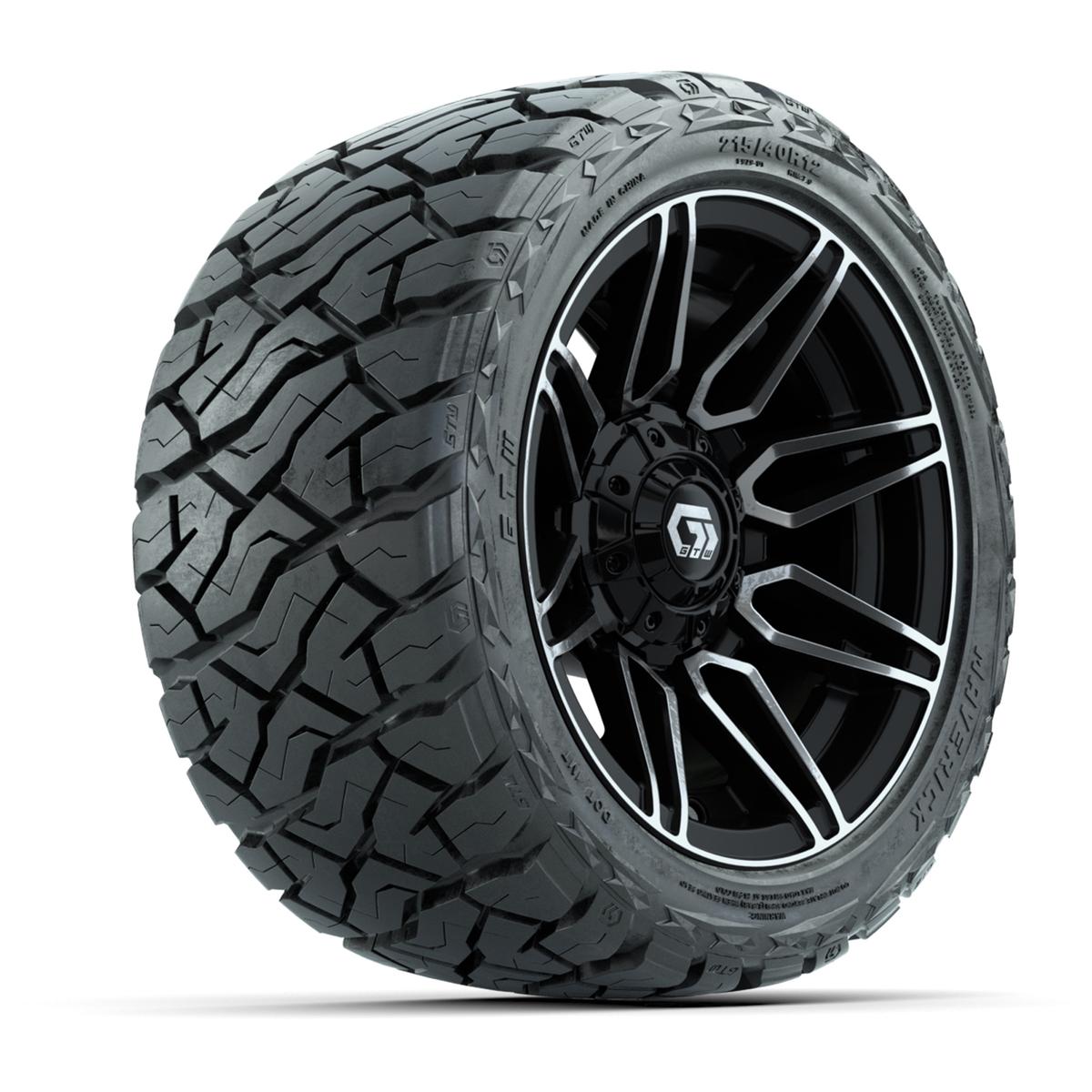 GTW Stealth Gloss Black/Machined 12 in Wheels with 215/40-R12 Maverick Low-Profile All-Terrain Tires – Full Set