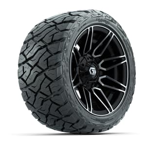 GTW Stealth Gloss Black/Machined 12 in Wheels with 215/40-R12 Maverick Low-Profile All-Terrain Tires – Full Set