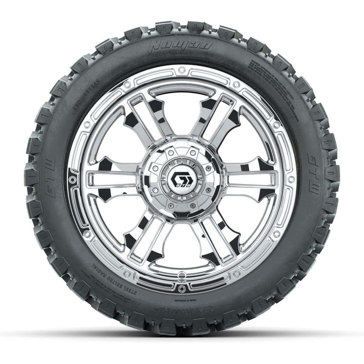 GTW&reg; Shogun Chrome 14 in Wheels with 23X10-R14 Nomad Steel Belt Radial All-Terrain Tires – Full Set