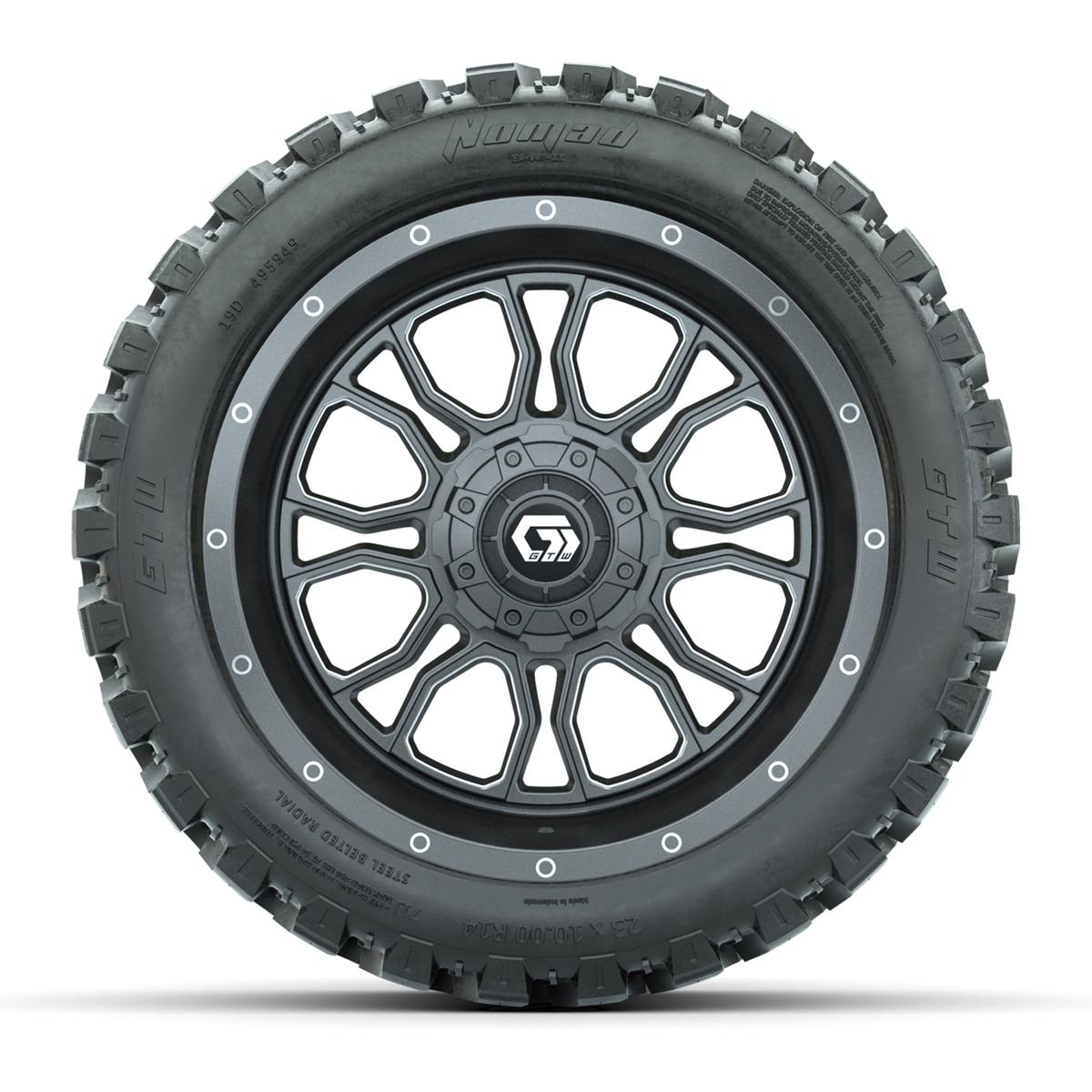 GTW Volt Gunmetal/Machined 14 in Wheels with 23x10-R14 Nomad All Terrain Tires - Full Set