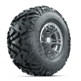 GTW Spyder Silver Brush 10 in Wheels with 22x10-10 Barrage Mud Tires – Full Set