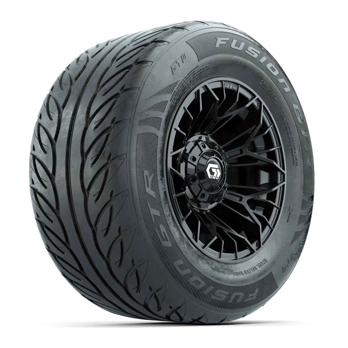 GTW&reg; Stellar Black 12 in Wheels with 255/55-R12 Fusion GTR Steel Belt Radial Street Tires – Full Set