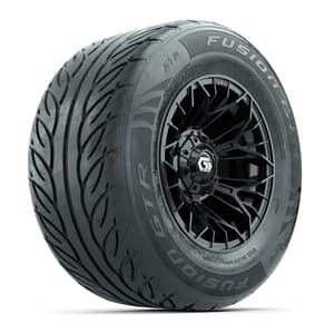 GTW&reg; Stellar Black 12 in Wheels with 255/55-R12 Fusion GTR Steel Belt Radial Street Tires – Full Set