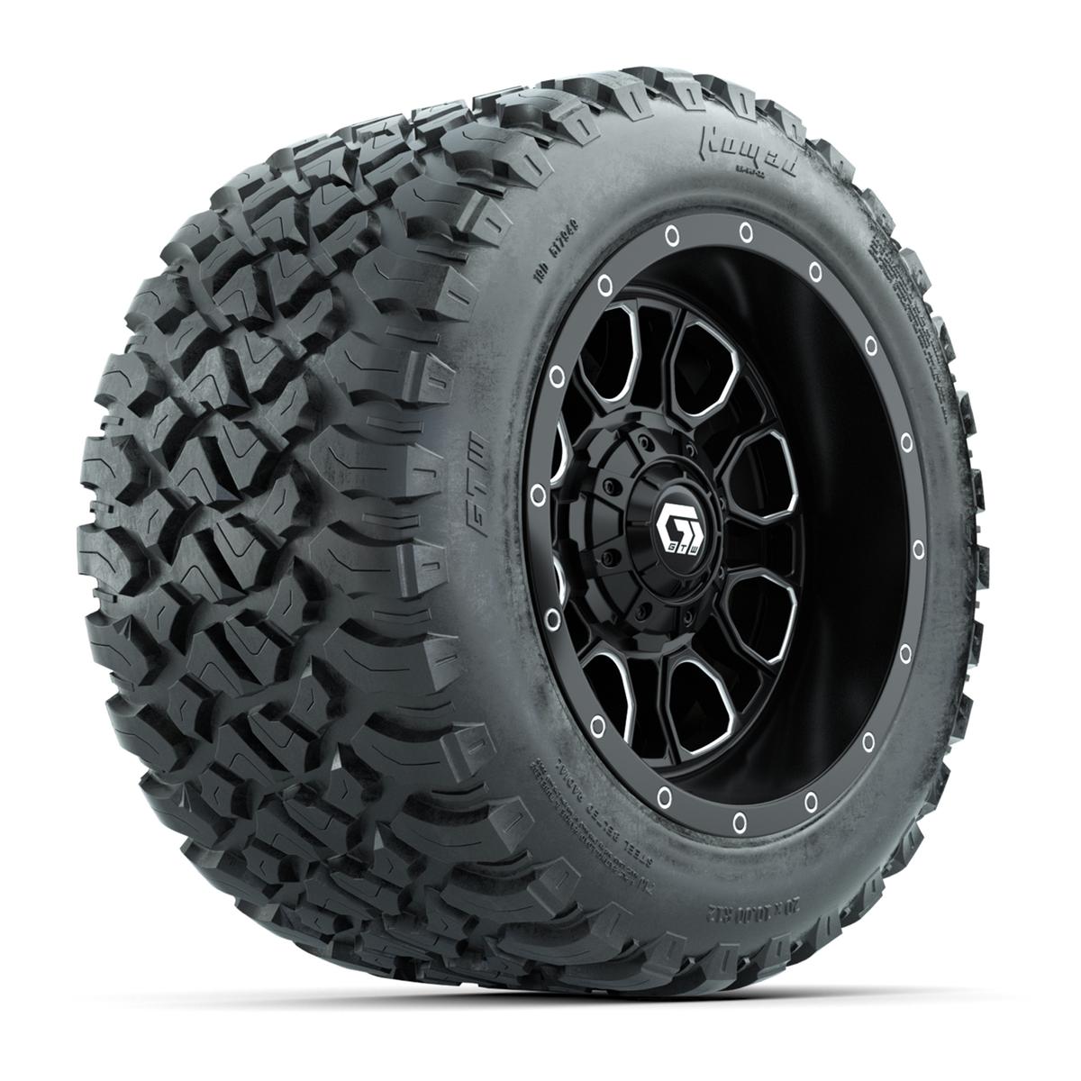 GTW&reg; Volt Black/Machined 12 in Wheels with 20X10-12 Nomad Steel Belt Radial All-Terrain Tires – Full Set