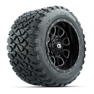 GTW&reg; Volt Black/Machined 12 in Wheels with 20X10-12 Nomad Steel Belt Radial All-Terrain Tires – Full Set