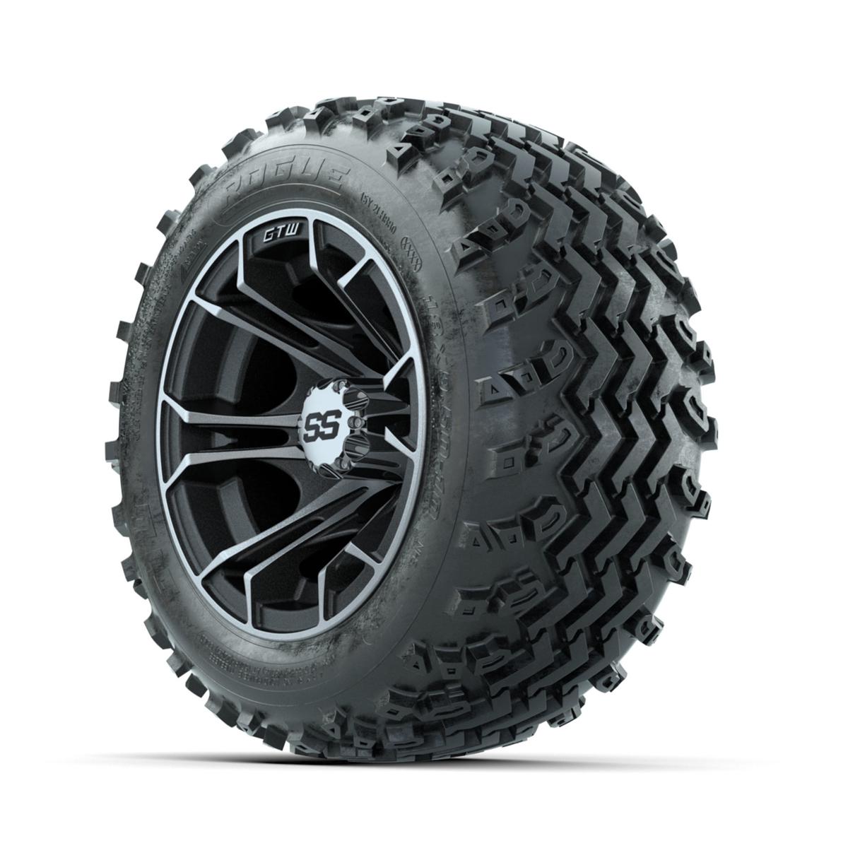 GTW Spyder Machined/Matte Grey 10 in Wheels with 18x9.50-10 Rogue All Terrain Tires – Full Set