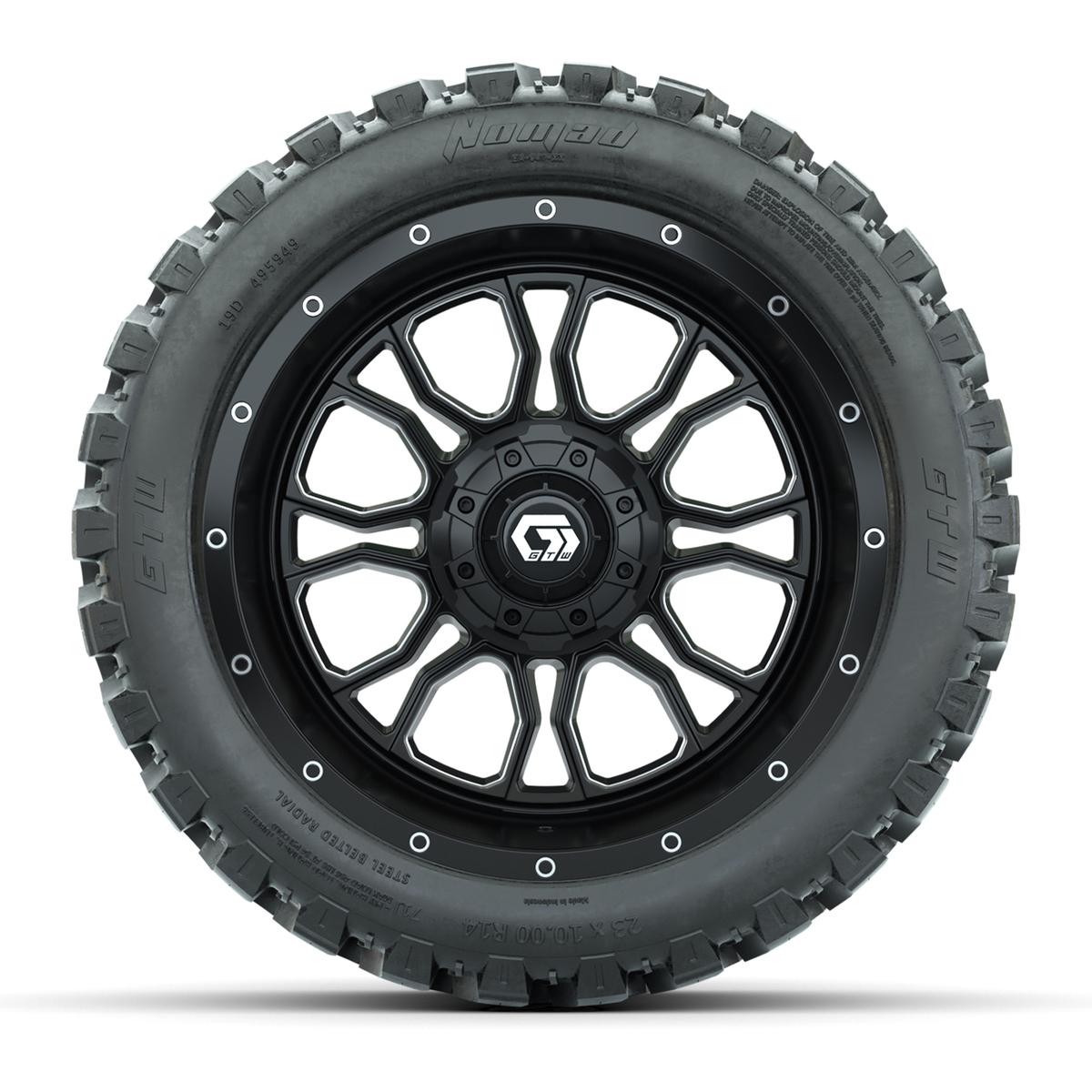 Set of (4) 14 in GTW® Volt Machined & Black Wheels with 23x10-R14 Nomad All-Terrain Tires