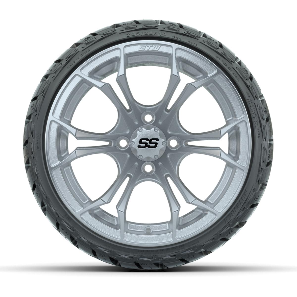 GTW&reg; Spyder Silver Brush 14 in Wheels with 205/35-R14 Maverick Low-Profile All-Terrain Tires – Full Set