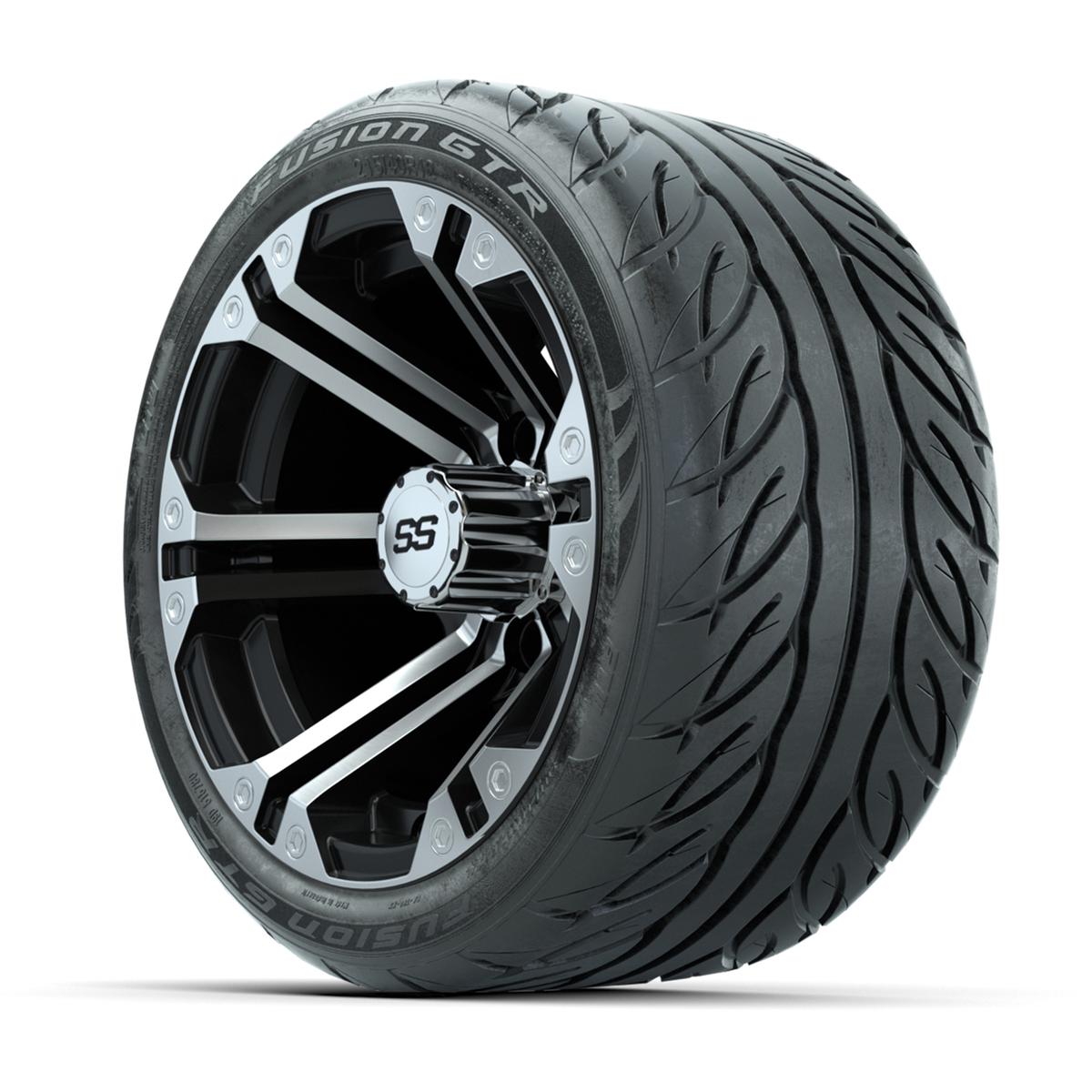 GTW&reg; Specter Black/Machined 12 in Wheels with 215/40-R12 Fusion GTR Steel Belt Radial Street Tires – Full Set