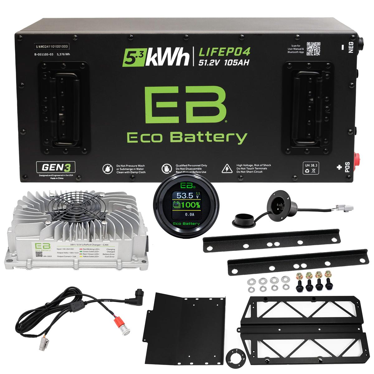 Polaris Ranger EV Eco Lithium 51v 105Ah GEN3 Battery Bundle - Skinny
