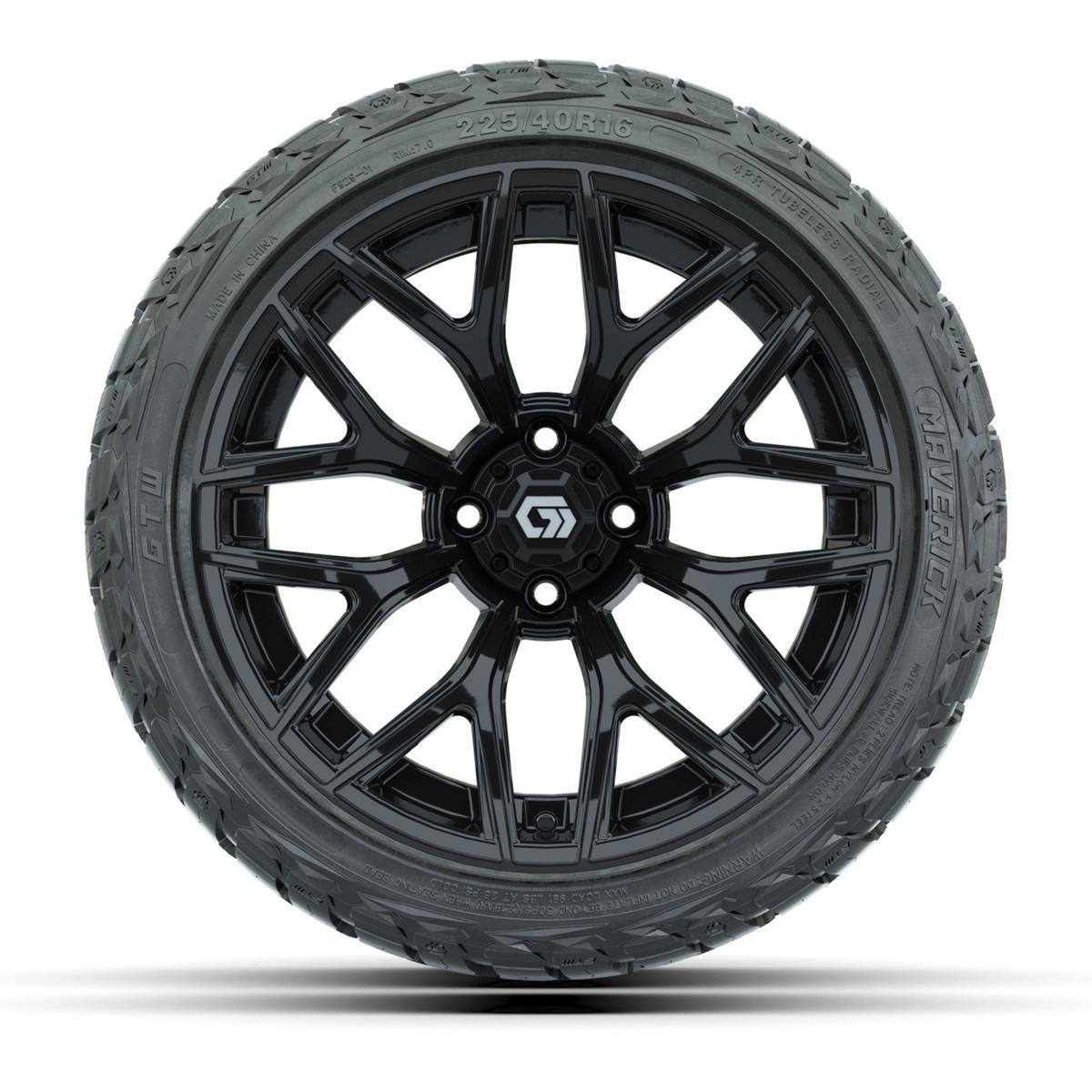 GTW&reg; Monaco Gloss Black 16 in Wheels with 225/40-R16 Maverick Hybrid Tires - Full Set