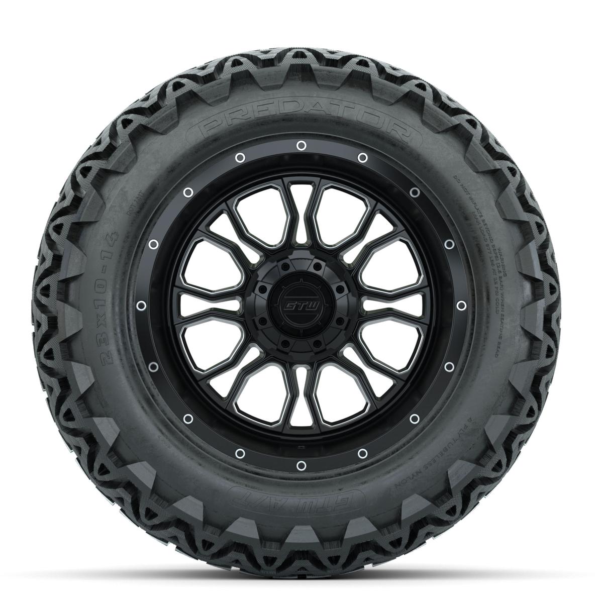 Set of (4) 14 in GTW® Volt Machined & Black Wheels with 23x10-14 Predator All-Terrain Tires