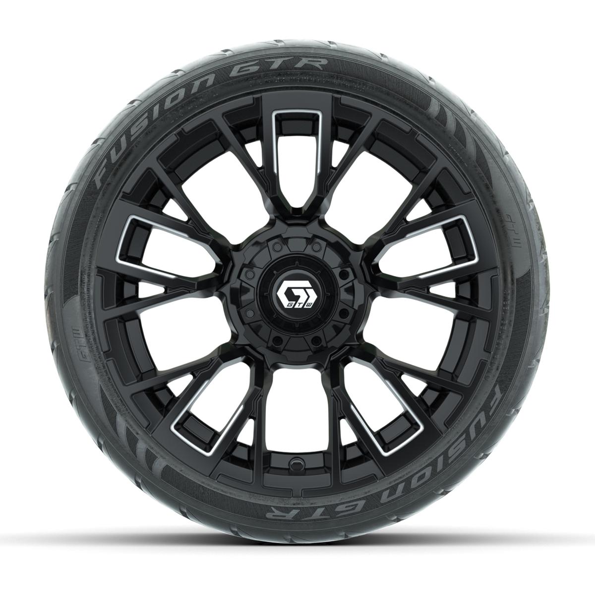 GTW® Vandal Matte Black/Machined 14 in Wheels with 205/40-R14 Fusion GTR Steel Belted Street Tires – Full Set