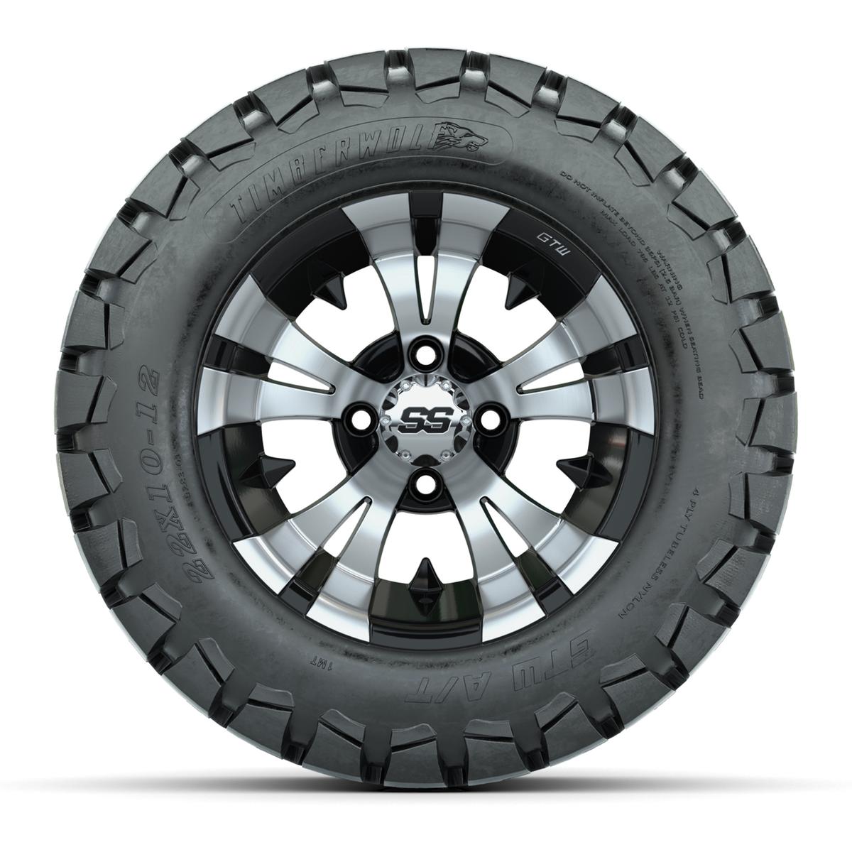 GTW Vampire Black and Machined Wheels with 22in Timberwolf Mud Tires - 12 Inch
