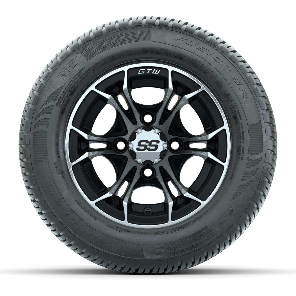 GTW Spyder Machined/Black 10 in Wheels with 205/50-10 Fusion SR Steel Belted Radial Tires – Full Set