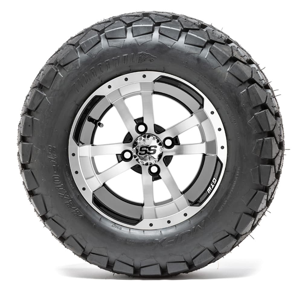 GTW Storm Trooper Black and Machined Wheels with 22in Timberwolf Mud Tires - 12 Inch